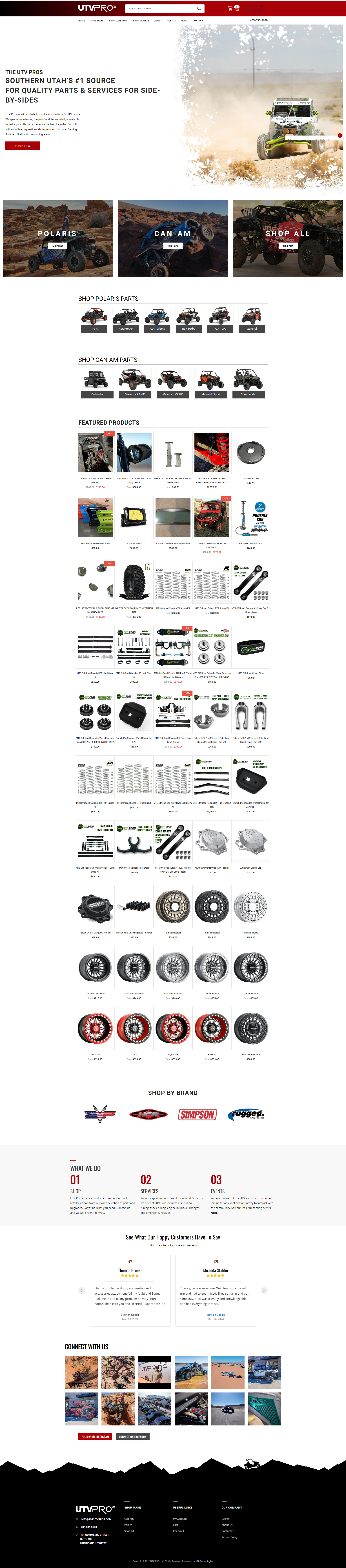 Off-road vehicle parts store homepage with products and brands.