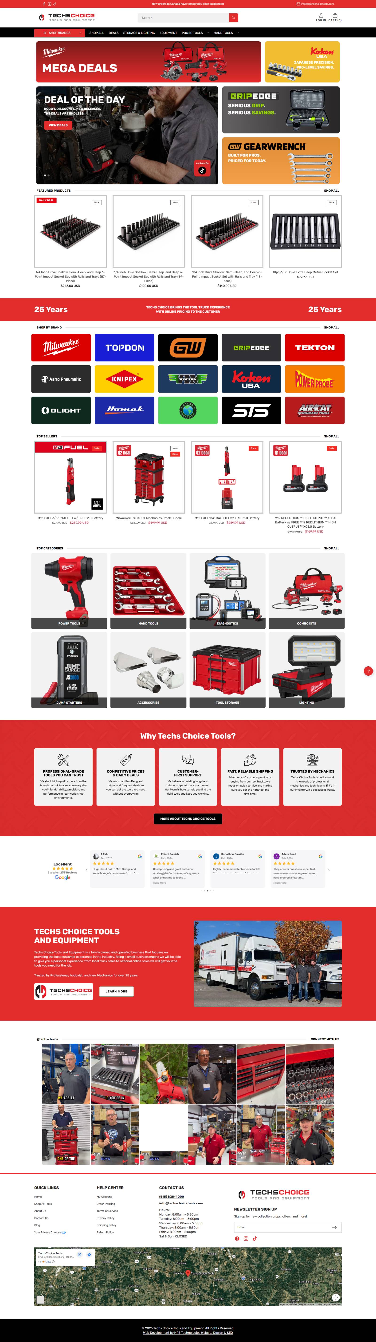 Online tool store homepage with products, deals, and brands.