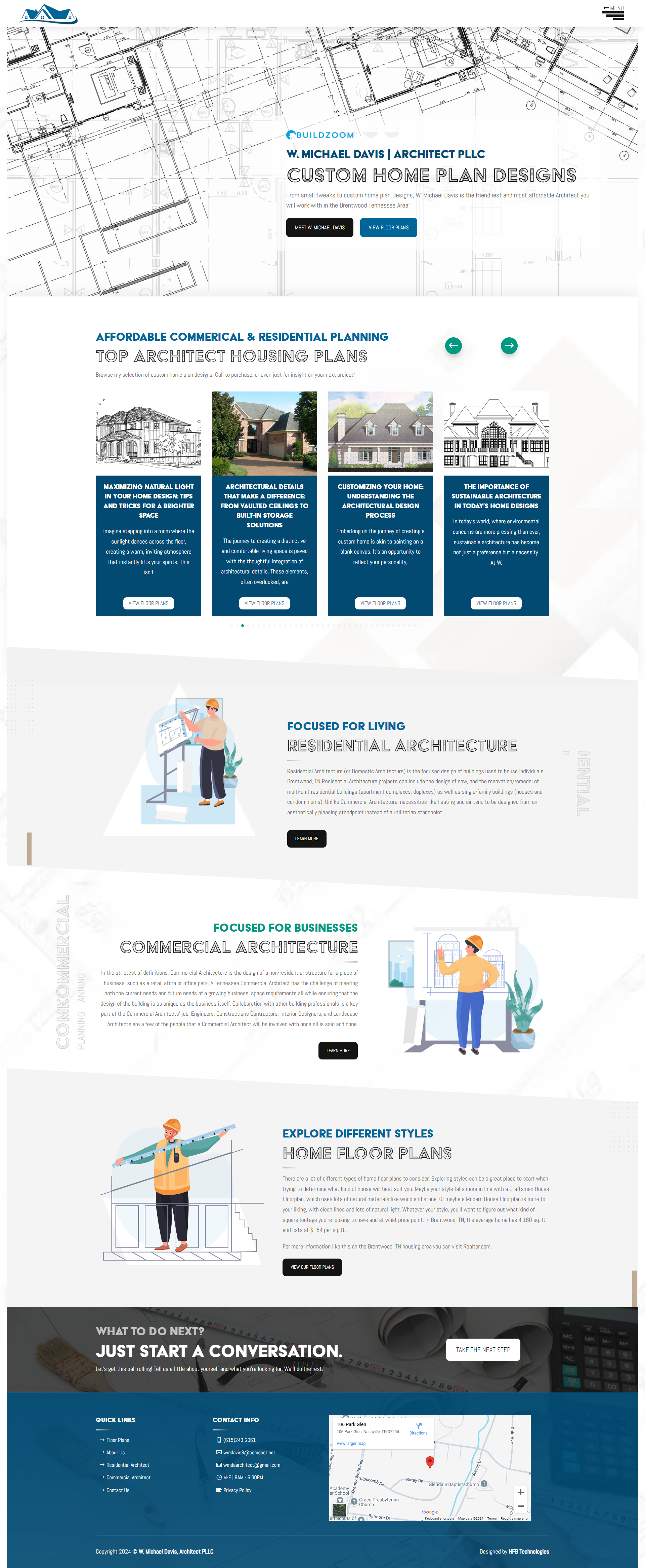 Architectural design website with plans and services.