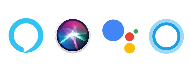 Four colorful digital assistant logos in a row.