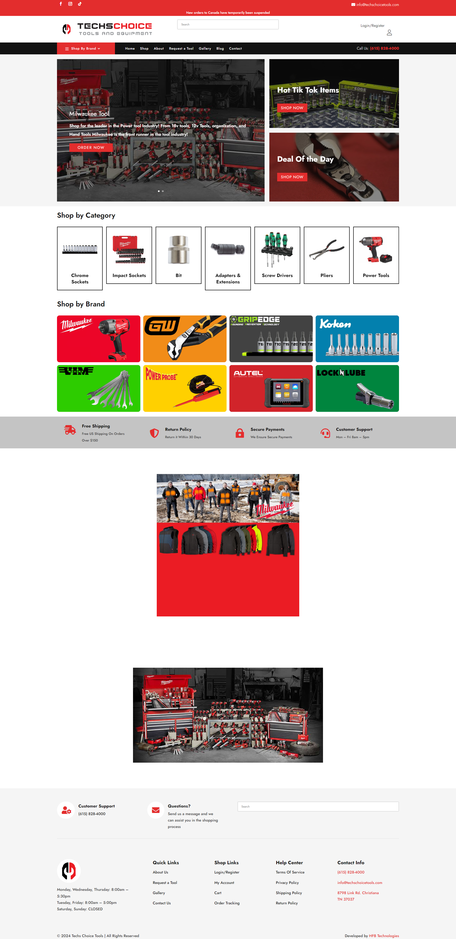 Online tool store homepage with products, deals, and brands.