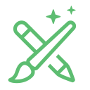Magic wand and pencil crossed icon.