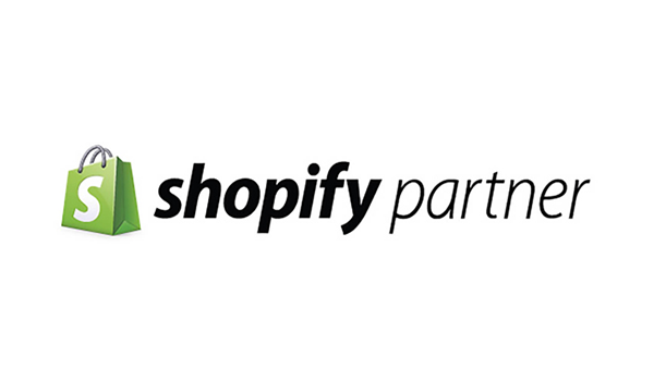 Shopify Partner logo with green shopping bag icon.