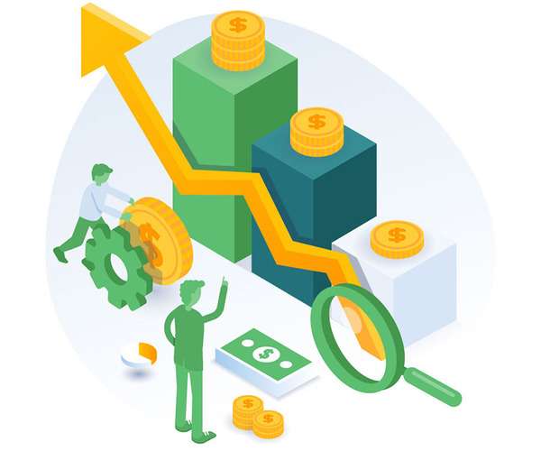 Illustration of financial growth with rising arrow.