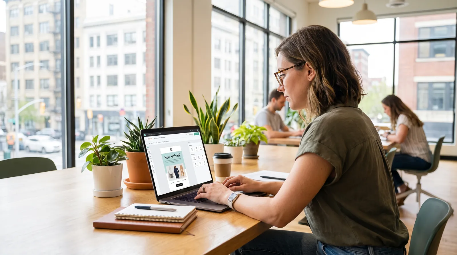 E-commerce manager reviewing a product page on her laptop