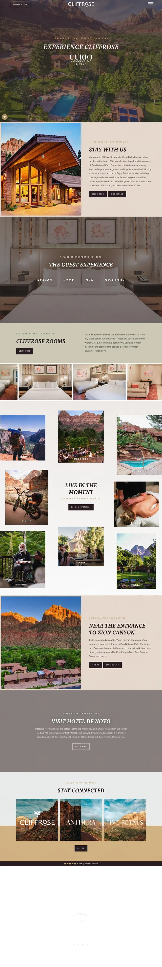 Cliffrose Lodge website