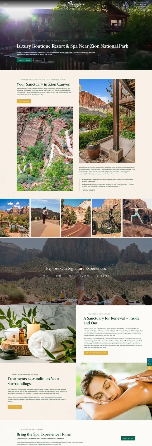 Flanigan's Resort & Spa website on a desktop screen