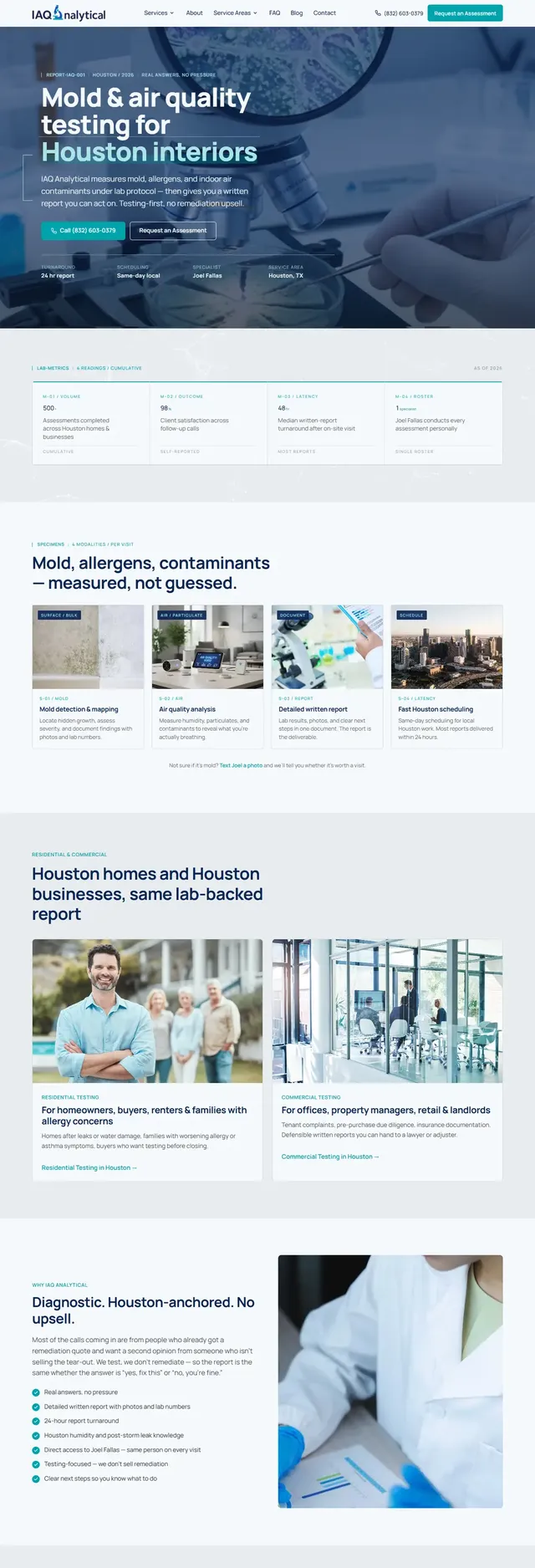 IAQ Analytical website on a desktop screen