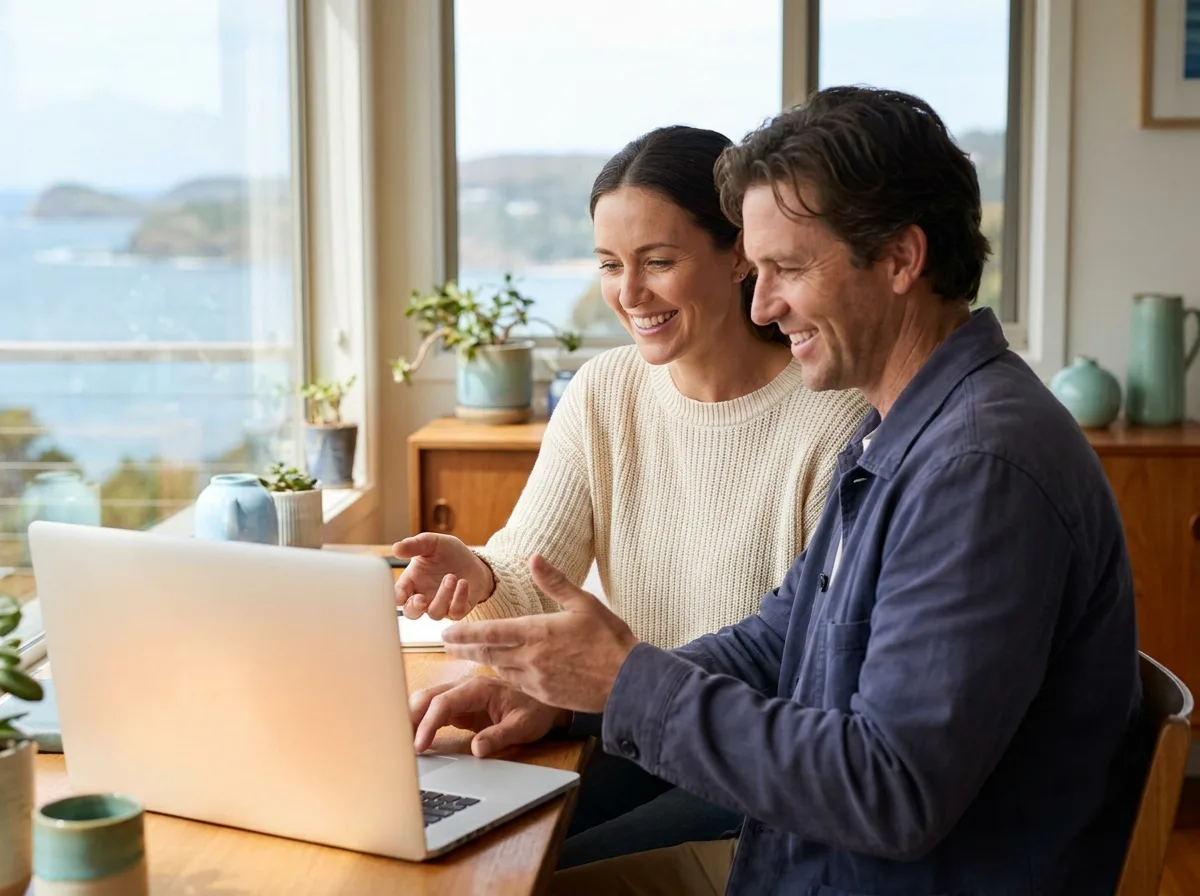 Designers reviewing a website together on a laptop