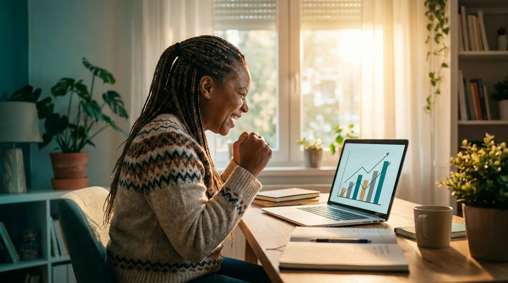 SEO specialist reviewing website analytics at her desk