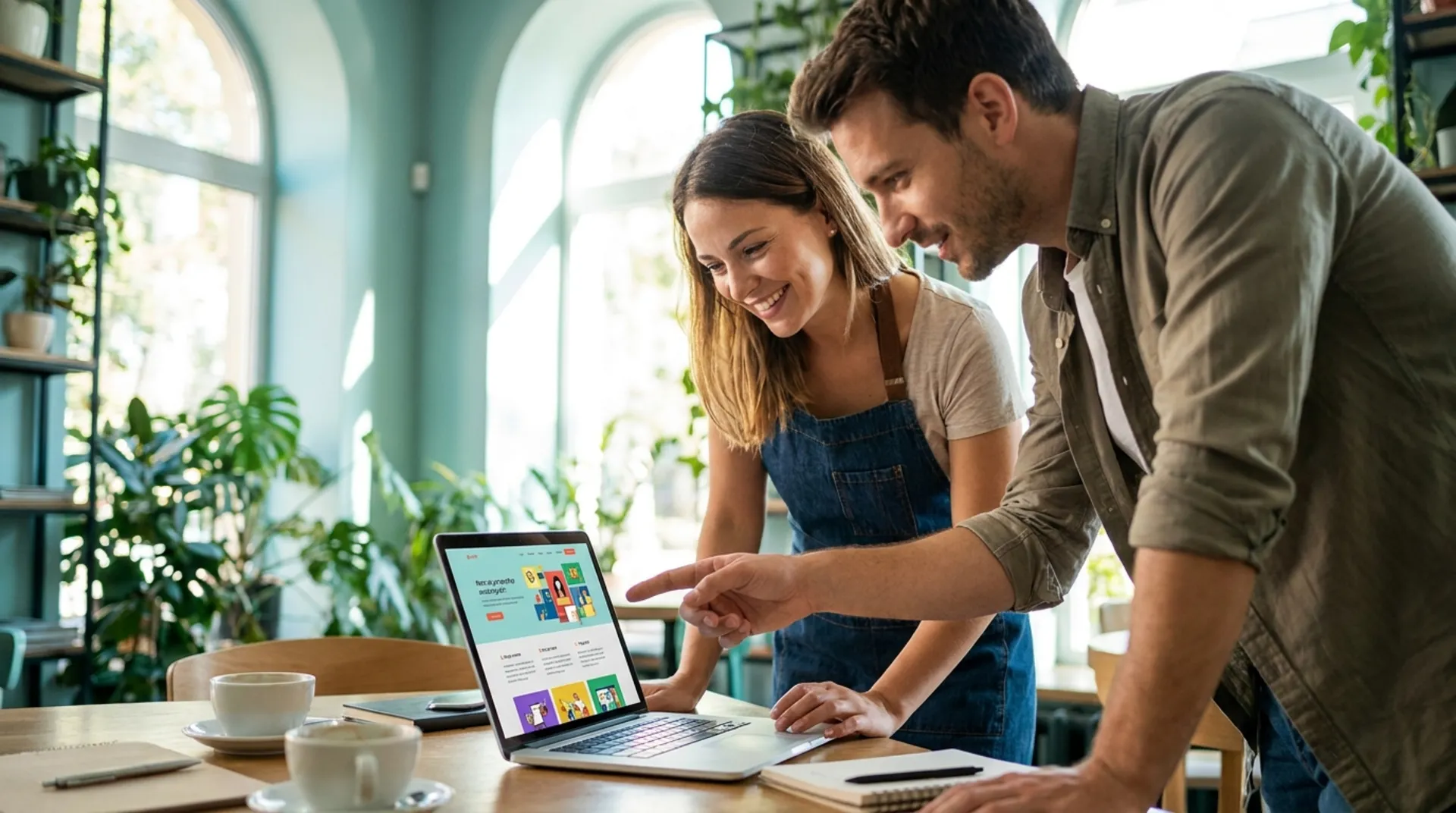 Web designers reviewing a responsive website on a laptop and tablet